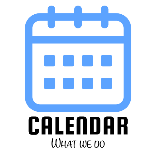 Blue calendar icon with 'What we do' text below