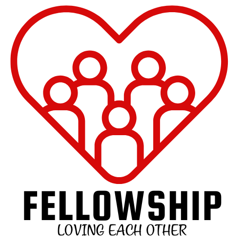 Red heart containing group of people with text 'Loving each other