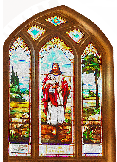 Traditional worship service in historic sanctuary featuring dark wood pews, ornate pipe organ, and stained glass windows